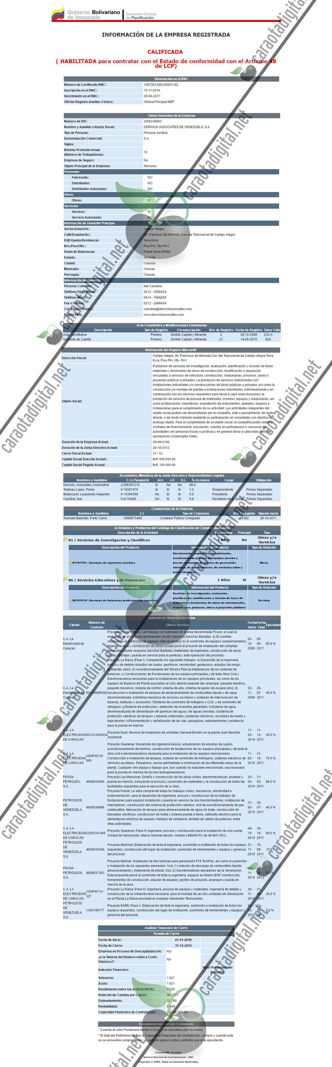 Registro Nacional de Contratistas - Derwick Associates