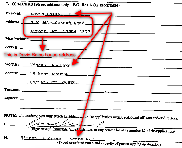 Vincent Andrews is David Boies company secretary.