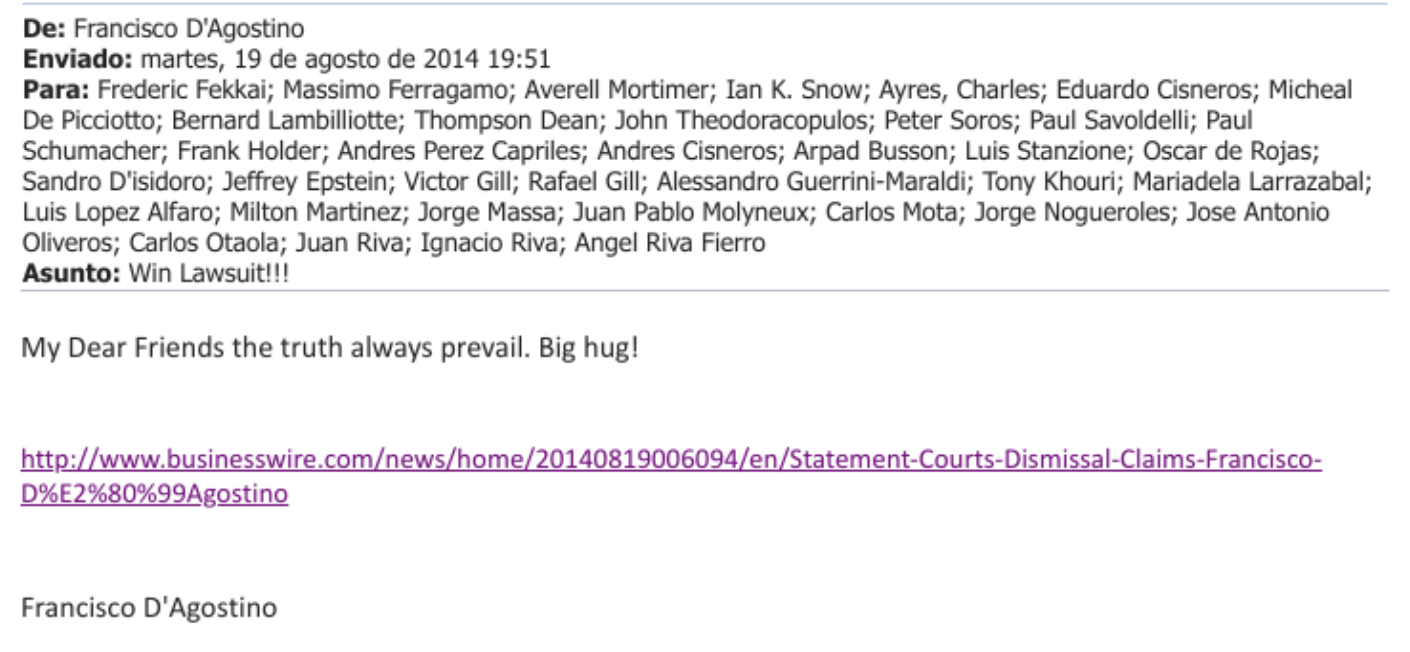 Francisco D'Agostino emails Jeffrey Epstein
