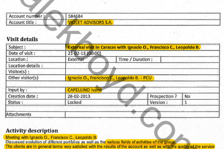 Relación de EFG Bank con Derwick Associates y hermanos Oberto Anselmi