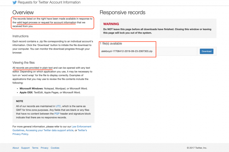 Twitter Data Legal Request