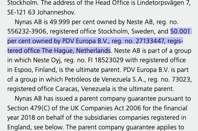 PDVSA's majority stake in Nynas AB
