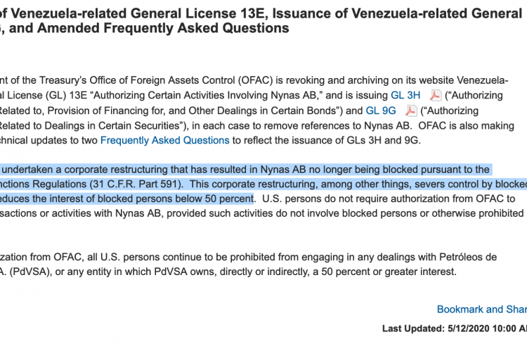 Treasury lifts sanctions on Nynas