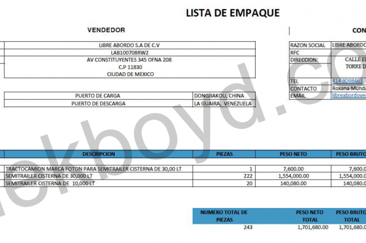 Libre Abordo cargo of FOTON trucks for CORPOVEX