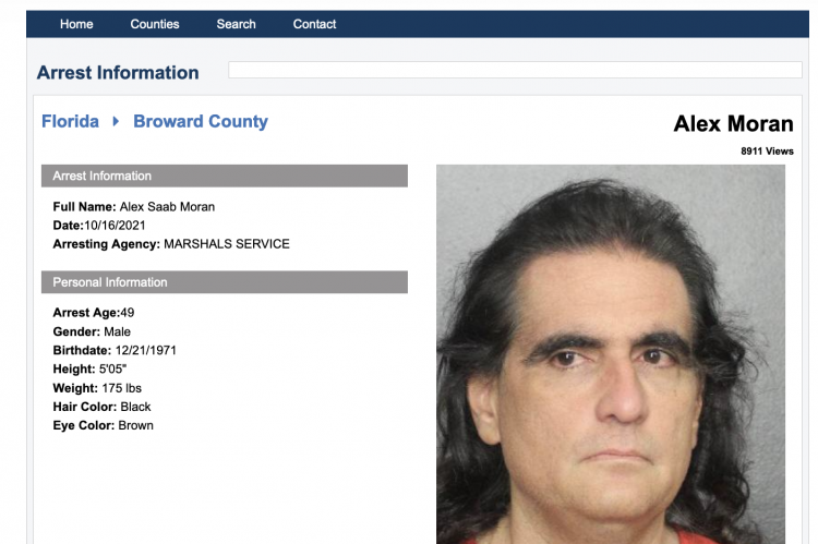 Mug Shot for Alex Saab Moran booked into the Broward county jail. Arrested on 10/16/21