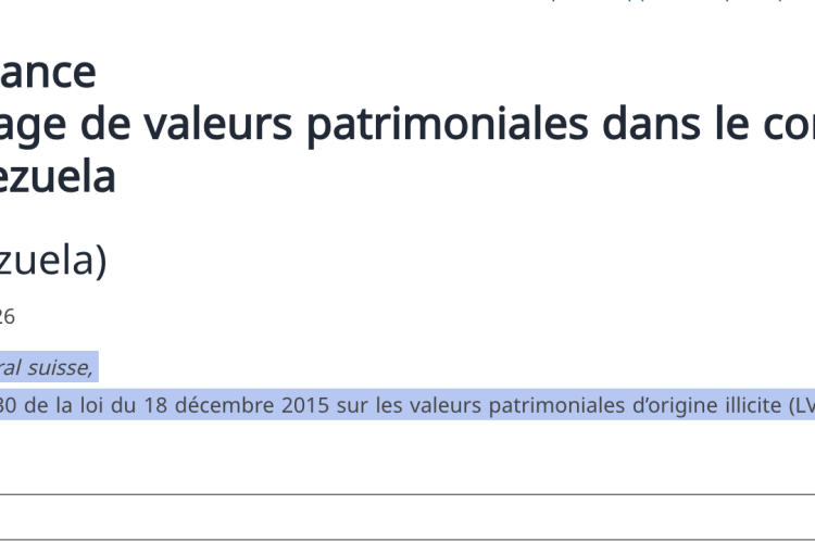 Switzerland freezes Maduro, Ramirez, Betancourt, Convit, Trebbau, Villalobos, Alvarado, Gorrin et al assets. Oberto Anselmi bros still at large.