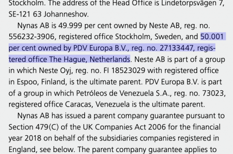 PDVSA's majority stake in Nynas AB