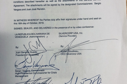 Juan Guaido, JJ Rendon and Jordan Goudreau contract (source Factores de Poder).