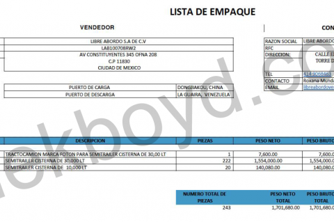 Libre Abordo cargo of FOTON trucks for CORPOVEX