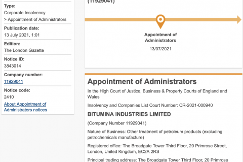 Bitumina, Largest shareholder of Nynas, files for bankruptcy in London