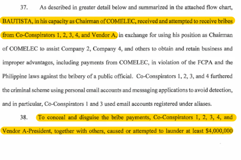 Smartmatic paid bribes to COMELEC's Bautista. 