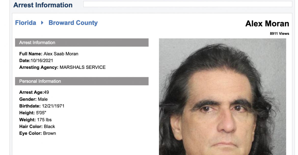 Mug Shot for Alex Saab Moran booked into the Broward county jail. Arrested on 10/16/21